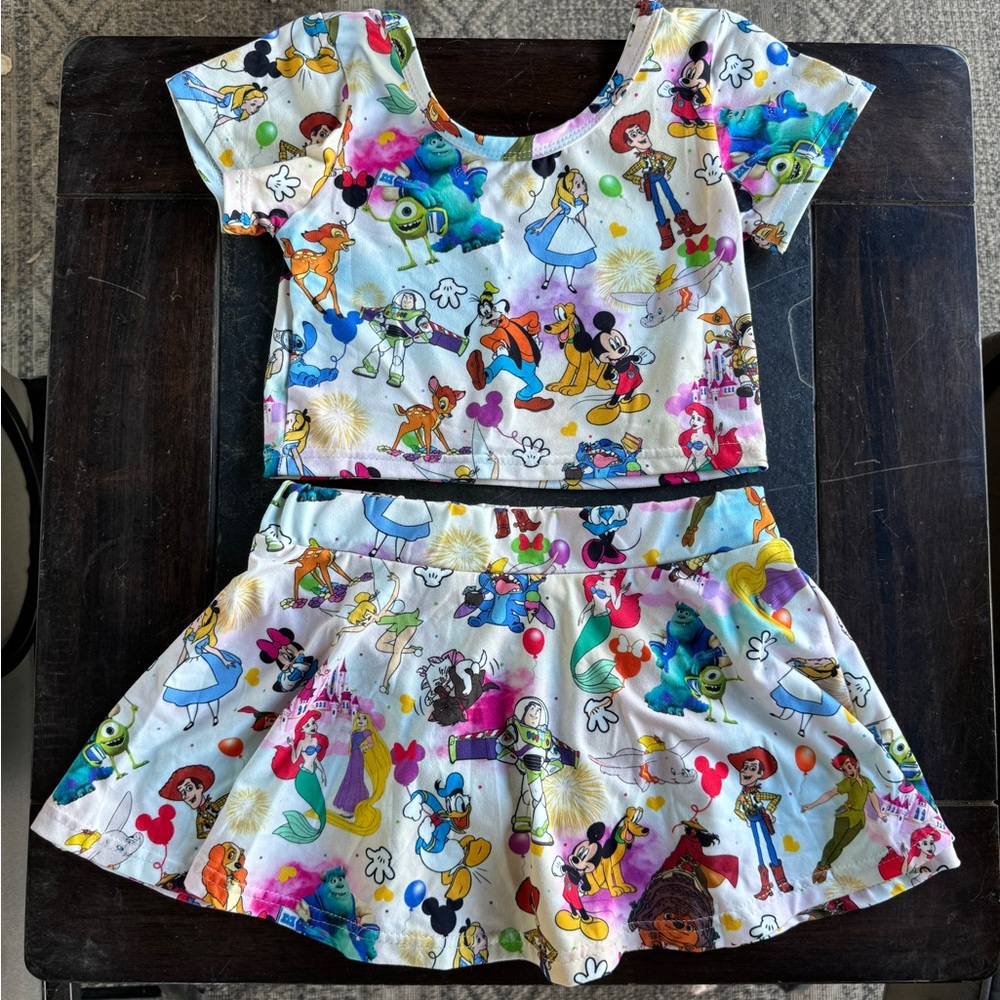 Disney Crop Top & Matching Skirt w/ Briefs